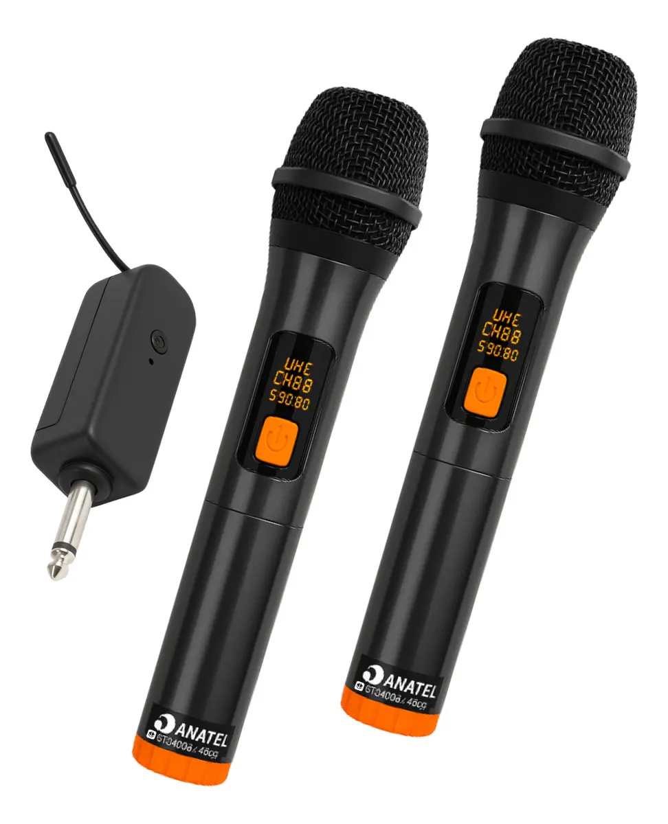 Kit 2 Microfone Sem Fio Profissional Bluetooth Led Com Receptor Para Karaoke Igreja, Palestra
