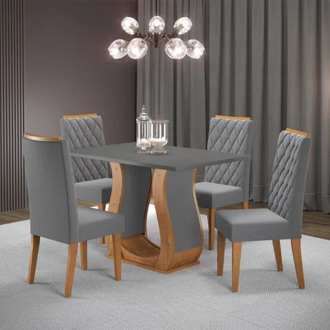 Mesa de Jantar 4 Lugares Los Angeles Mel/cinza/veludo Cinza - Viero Móveis