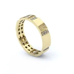 Aliança de Ouro 10K Oca Forro Vazado Reta Lisa com Corte Verticais Cravejados de Zircônias - AS2532