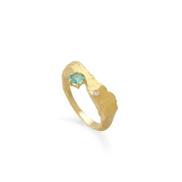 Anel de ouro amarelo 18K com esmeralda e diamante - Coleção Meteoros