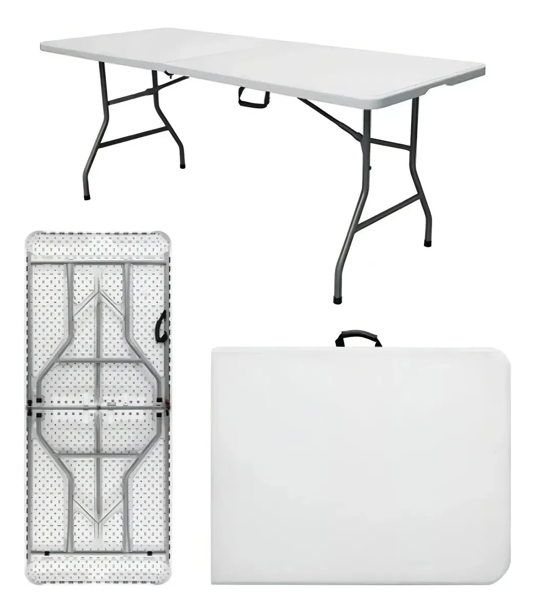 Mesa Dobravel 1.80m Maleta Com Alça Portatil Camping Praia Branco