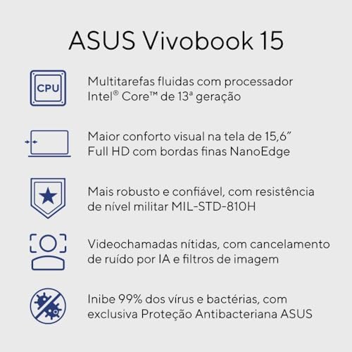 Notebook ASUS Vivobook 15 X1504VA Intel Core i5 1334U 16Gb Ram 1TB SSD Linux KeepOS Intel Iris Xe Tela 15,6" LED FHD Silver - NJ2247