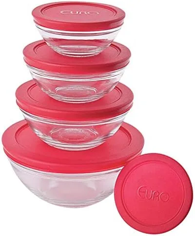 Euro Home - Conjunto de Potes de Vidro Redondos com Tampa Plástica 5 Peças