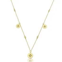 Gargantilha de Prata com Banho Malha Cadeado 40cm Pingente Redondo com Estrela e Zircônia - GG25966