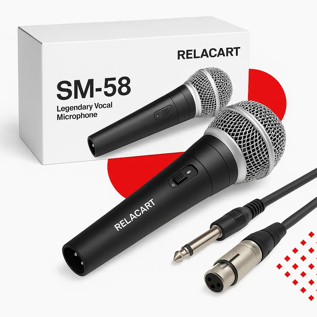 Microfone Com Fio Profissional Dinâmico Metal P10 Som Claro E Potente Para Karaoke Igreja Culto Podcast Palestra Aula Estúdio Gravação Voz Canto Amplificador Caixa De Som Relacart Preto