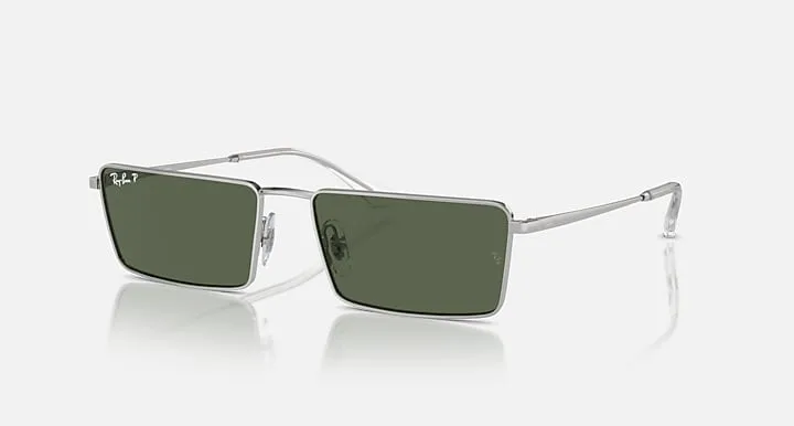 Ray-Ban EMY BIO-BASED Prata|Silver with Verde-escuro polarizado|Dark Green Polarized Cor uniforme|Solid Color lens