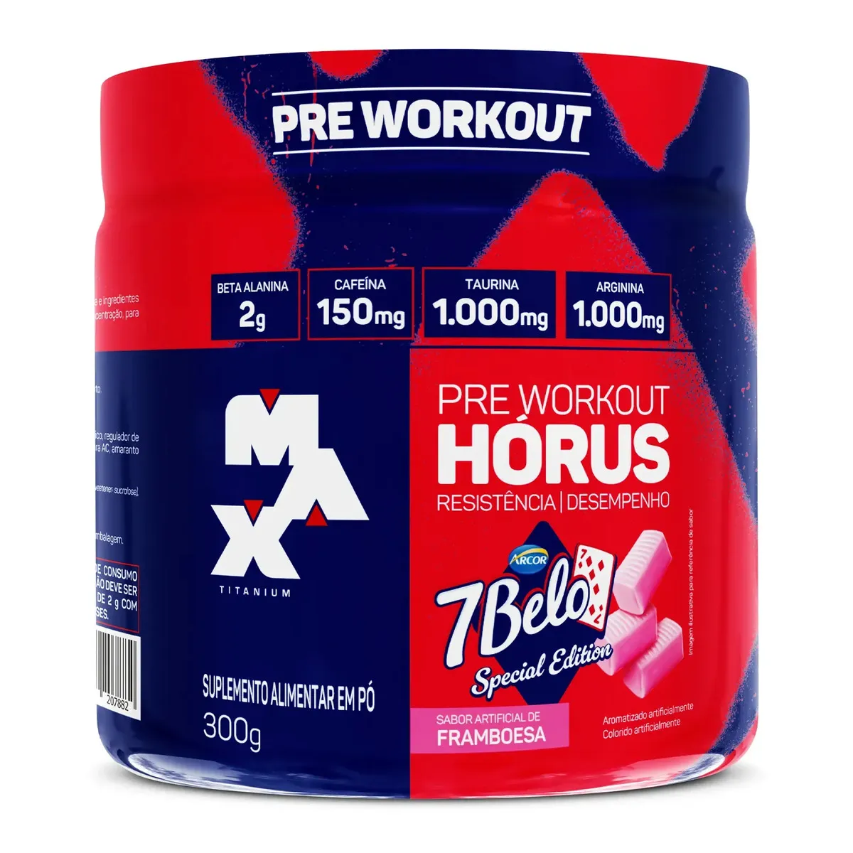 Pré Treino Hórus 7 Belo Max Titanium 300g Sabor Framboesa 150mg Cafeína Energia Foco Performance 7 Belo - Artificial Framboesa