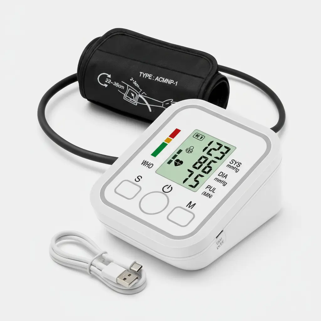 Medidor De Pressão Automático Digital Arterial No Braço Branco