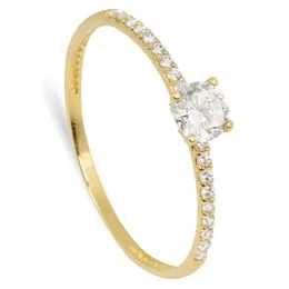 Anel Ouro 18K Solitário com Zircônias - AN21155