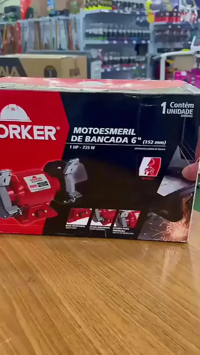 Moto Esmeril Lixadeira Bancada 6 Pol 735W 1HP Worker Bivolt