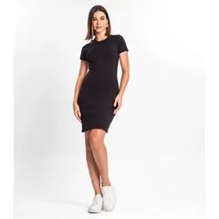 Vestido Acinturado Em Ribana Canelada Rovitex Preto