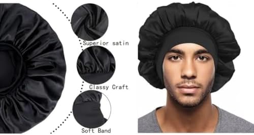 Touca de Cetim Grande 36cm, Proteção Noturna para Todo Tipo de Cabelo, Longos, Crespos, Tranças, Black Power, Design Elegante com Faixa Confortável, Anti-Frizz, Multicolorido
