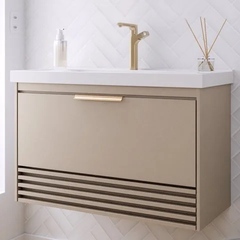 Gabinete para Banheiro 80cm com 1 Porta 1 Gaveta e Cuba de Embutir Paraty