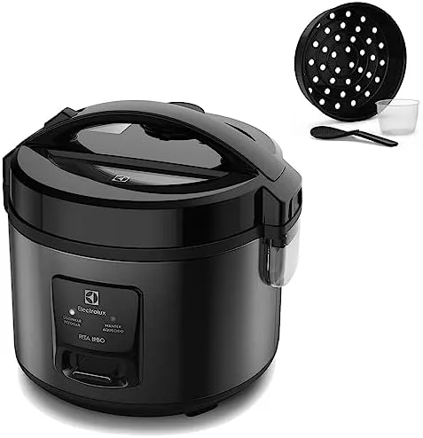 Electrolux Panela Elétrica Electrolux vapor arroz capacidade 2L 6 Xícaras 2 em 1 timer panela removivel antiaderente tampa com visor transparente ERC10 inox 127v por Rita Lobo