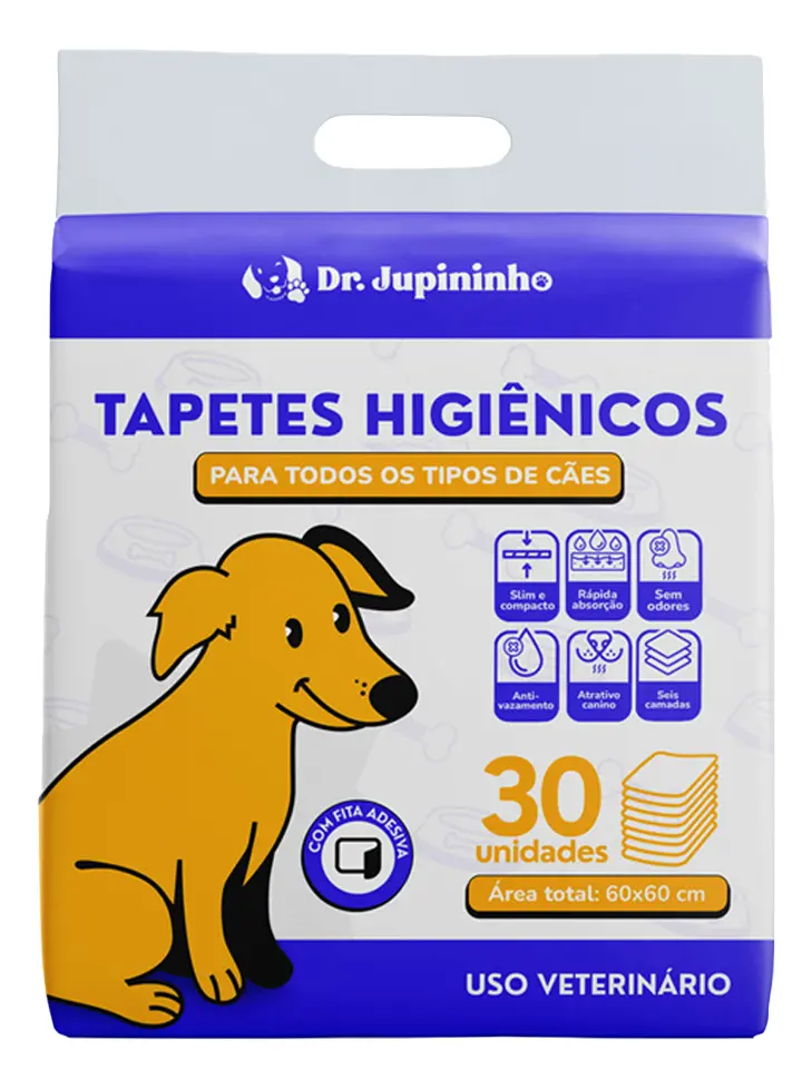 Tapete Higiênico Cães Premium Dr. Jupininho 60x60cm - 30 Un Branco