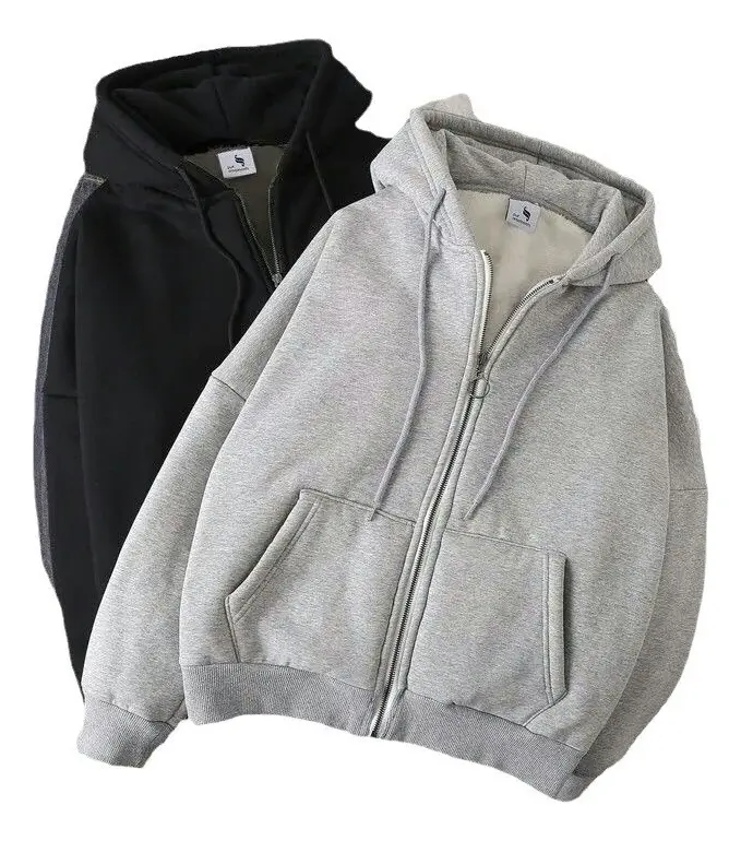 Jaqueta Moletom Com Capuz Peluciada Inverno Xl Preto