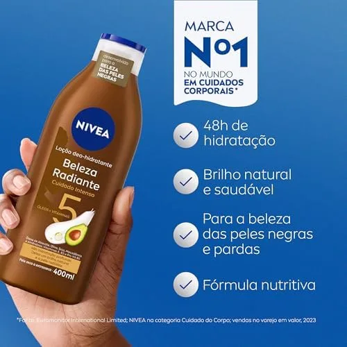 NIVEA Hidratante Desodorante Beleza Radiante Cuidado Intenso 400ml - Desenvolvido especialmente para a beleza da pele negra, ajuda na reparação das áreas ressecadas