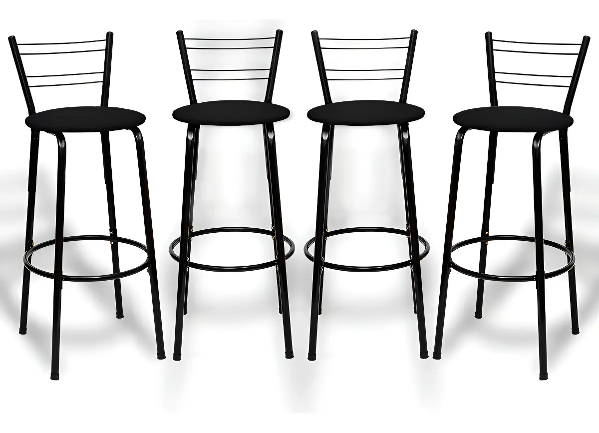 Kit 4 Banquetas Itagold Florida Top Alta Cozinha Americana Bar Balcão Alto Estrutura Preta Atlanta Cor Assento Preto 90cm