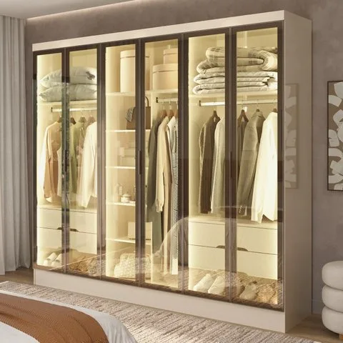 Guarda-roupa Casal com 6 Portas Reflecta e 4 Gavetas Atenas Yescasa