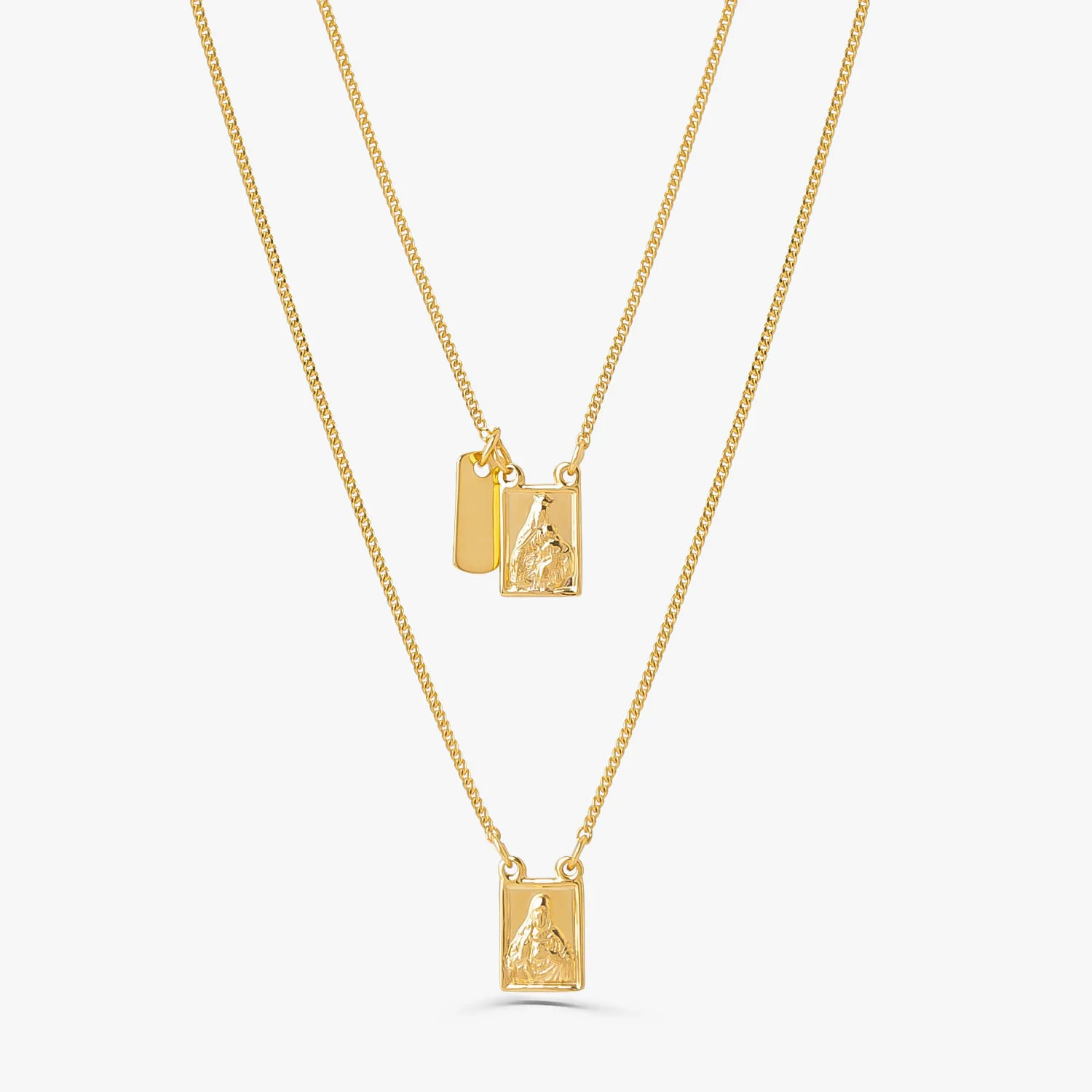 Colar Escapulário N Senhora Carmo/Sagrado Coração Jesus em Prata 925 com Banho de Ouro Amarelo 18k