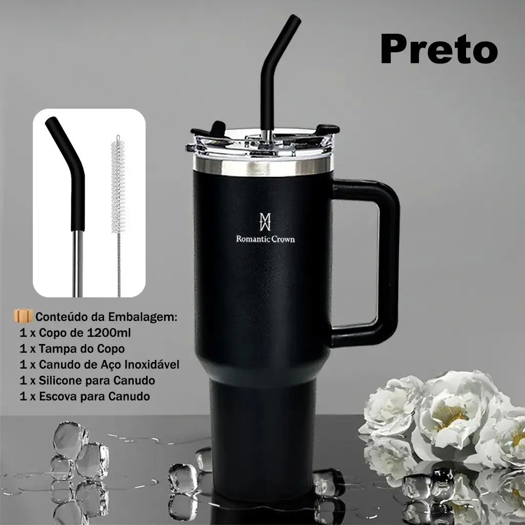 Copo Térmico Gigante 1,2l Inox Com Tampa E Inox Canudo