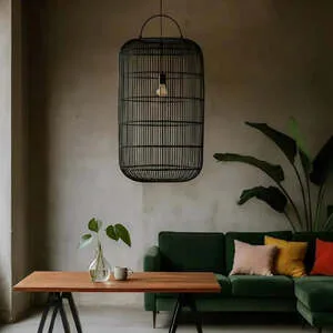 Luminária Artesanal Rattan Preta Nala 50x80cm Bahali