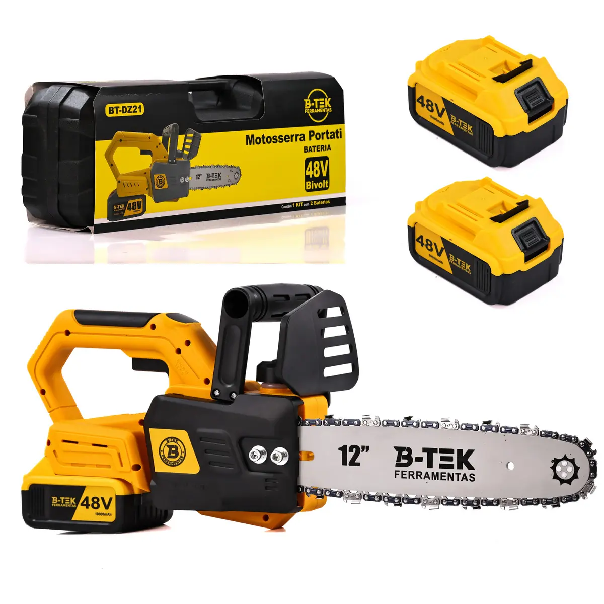 Motoserra Elétrica 12 Polegadas 2 Baterias 48v Portátil 110/220v Bivolt Recarregável Profissional 3000w Forte Potente... Amarelo 127/220v 50/60 Hz