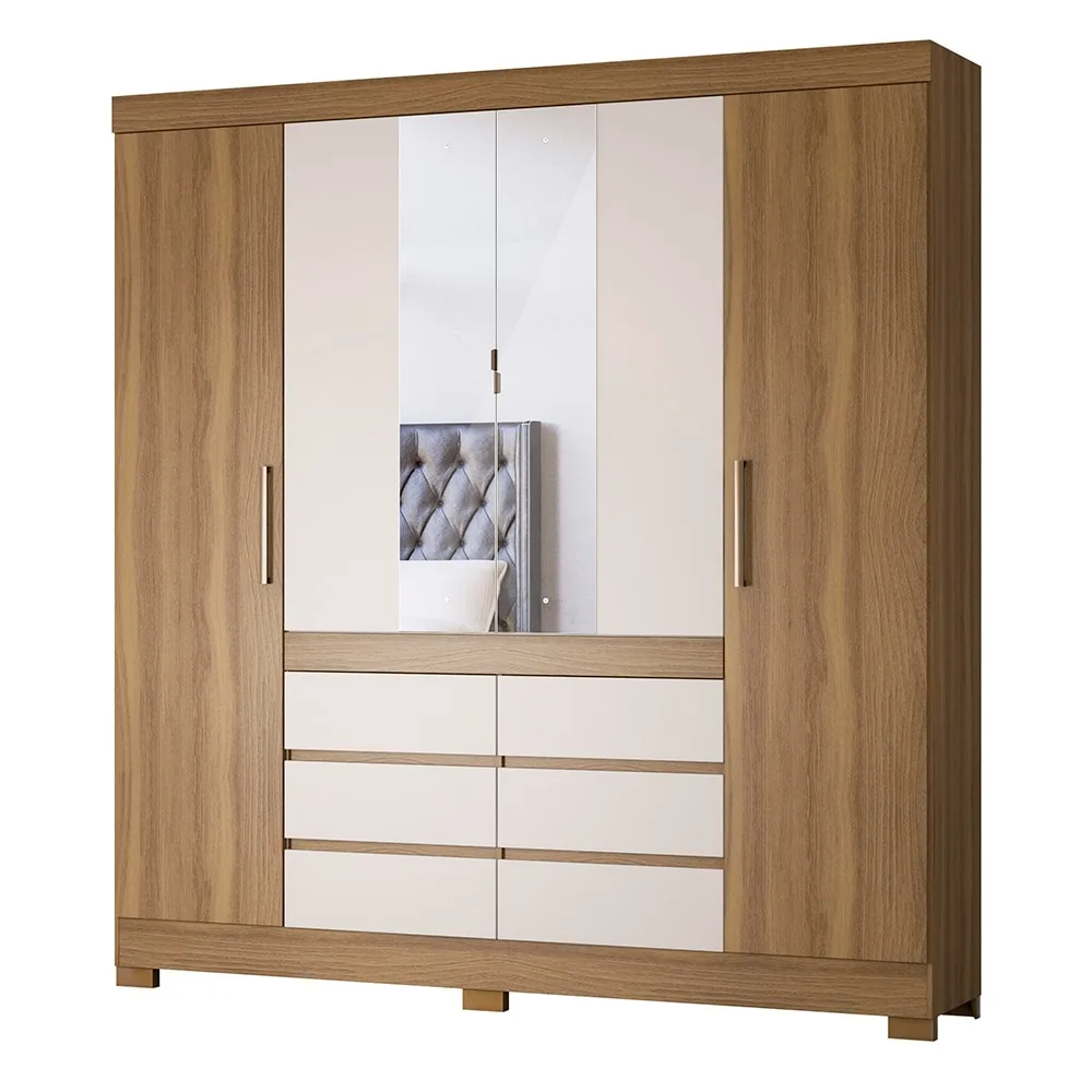 Guarda Roupa 4 Portas 6 Gavetas Amêndola/Off White Cadis Demóbile