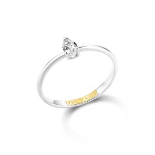 Anel Solitário Gota em Ouro Branco e  Ouro Amarelo 18k com Diamante de Laboratório 0,2 ct