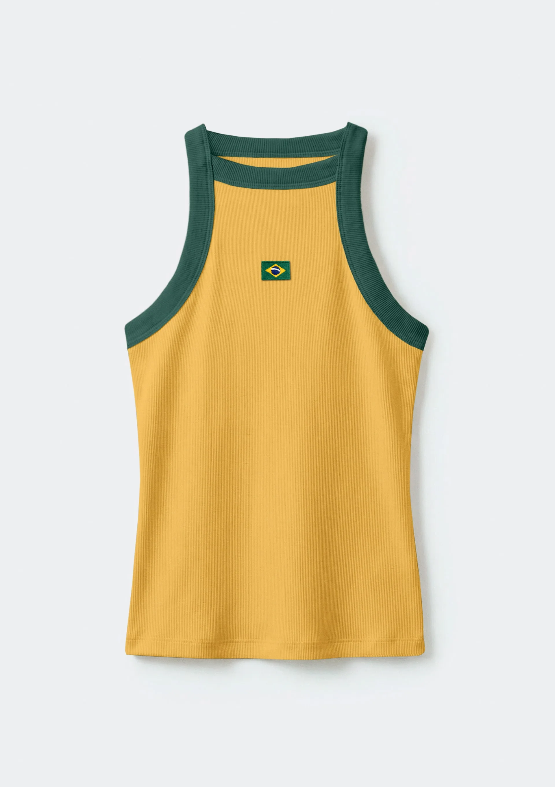 Regata Feminina Halter Neck Com Patch Drop Brasil - Amarelo