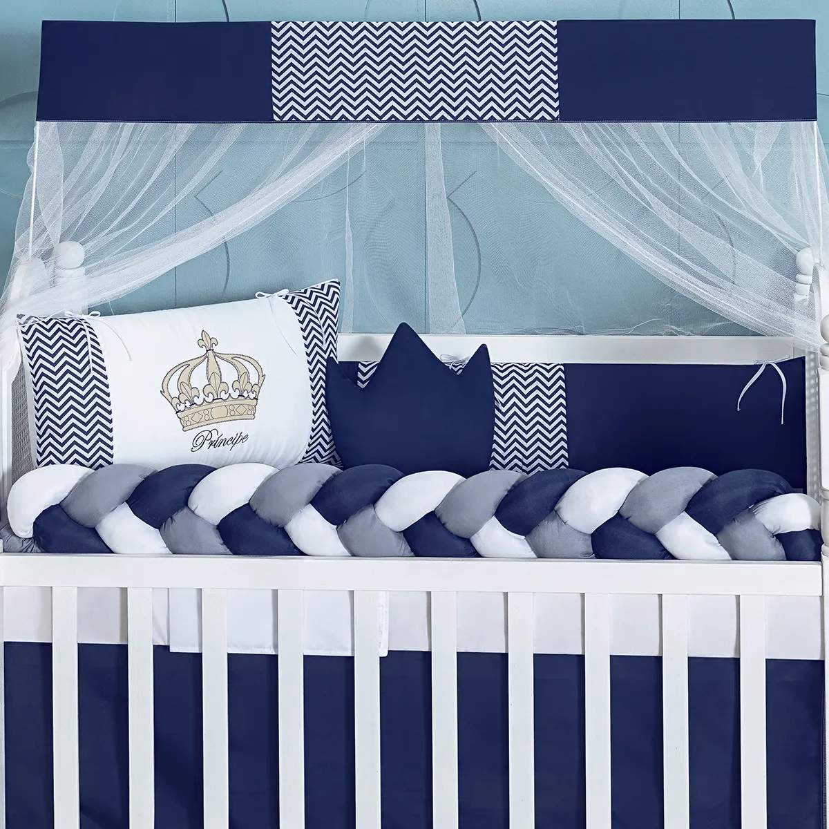 Kit Berço Completo Coroinha Menino Azul Promoção