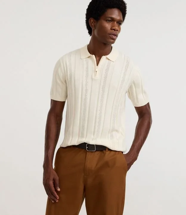 Camisa Polo Texturizada em Algodão com Zíper