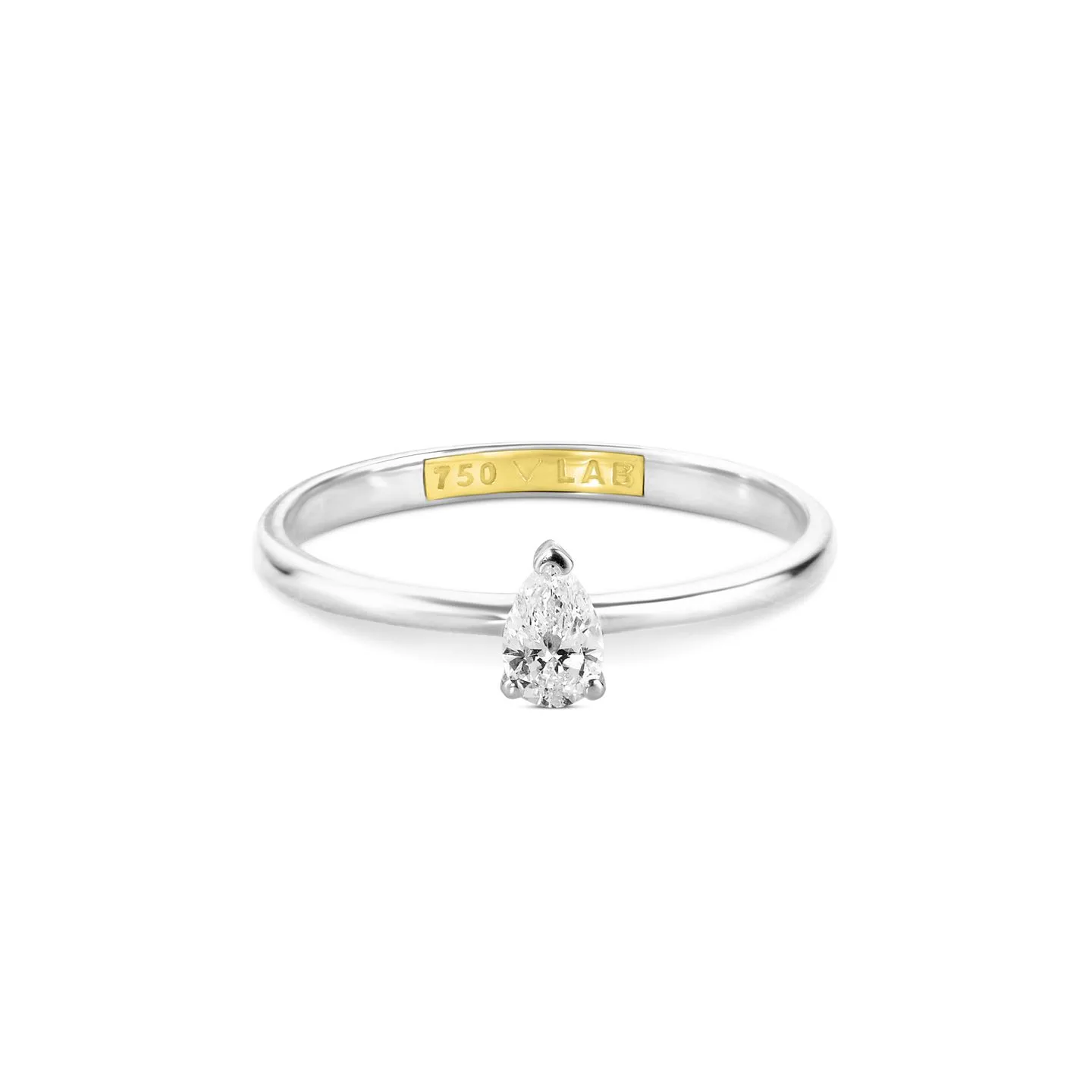 Anel Solitário Gota em Ouro Branco e  Ouro Amarelo 18k com Diamante de Laboratório 0,2 ct