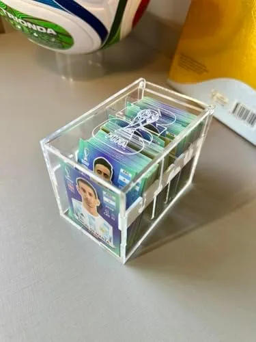 Caixa Organizadora para Figurinhas da Copa em Acrílico Transparente, para Cards, Cromos e Colecionáveis de Futebol, 6,5 x 11,5 x 7,5 cm