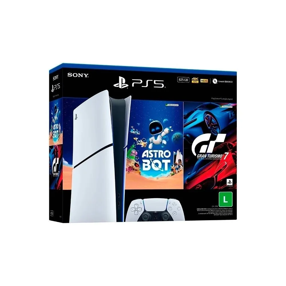 Console Sony PlayStation 5, SSD 825GB, Controle Sem Fio DualSense + 2 Jogos Digitais, Edição Digital