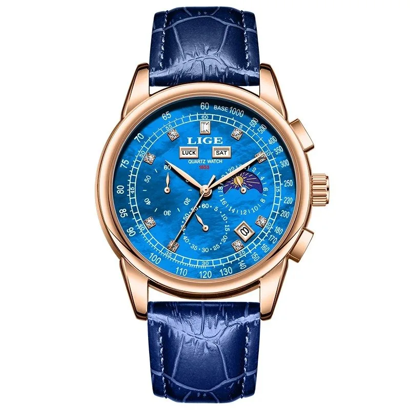 Relógio Masculino LIGE 89227 À Prova d´Água Pulseira de Couro
