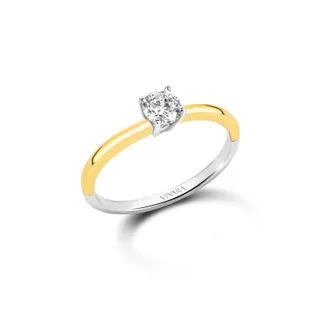 Anel Solitário Lume em Prata 925 e Ouro Amarelo 18k com Diamante de Laboratório 0,26 ct