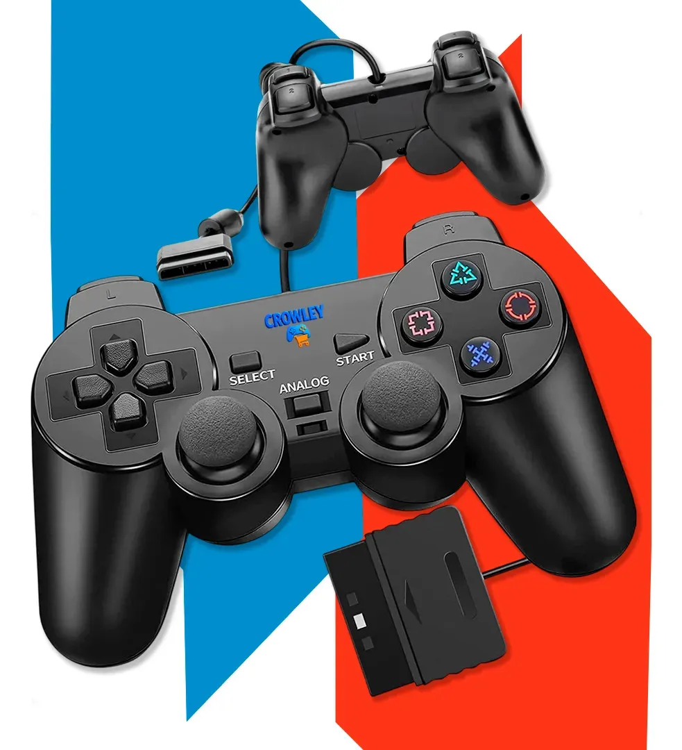Controle Para Ps2 E Ps1 Video Game Dualshock Joystick Manete Com Fio E Analógico - Crowley Preto