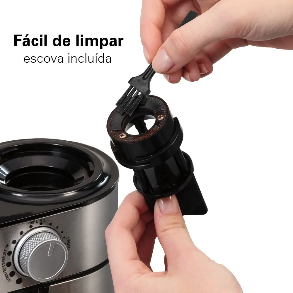 Moedor De Café Grande Hamilton Beach 225w Inox 18 Configurações De Moagem Grossa a Extrafina Quantidades Ajustáveis De 2 a 14 Xícaras - 127v