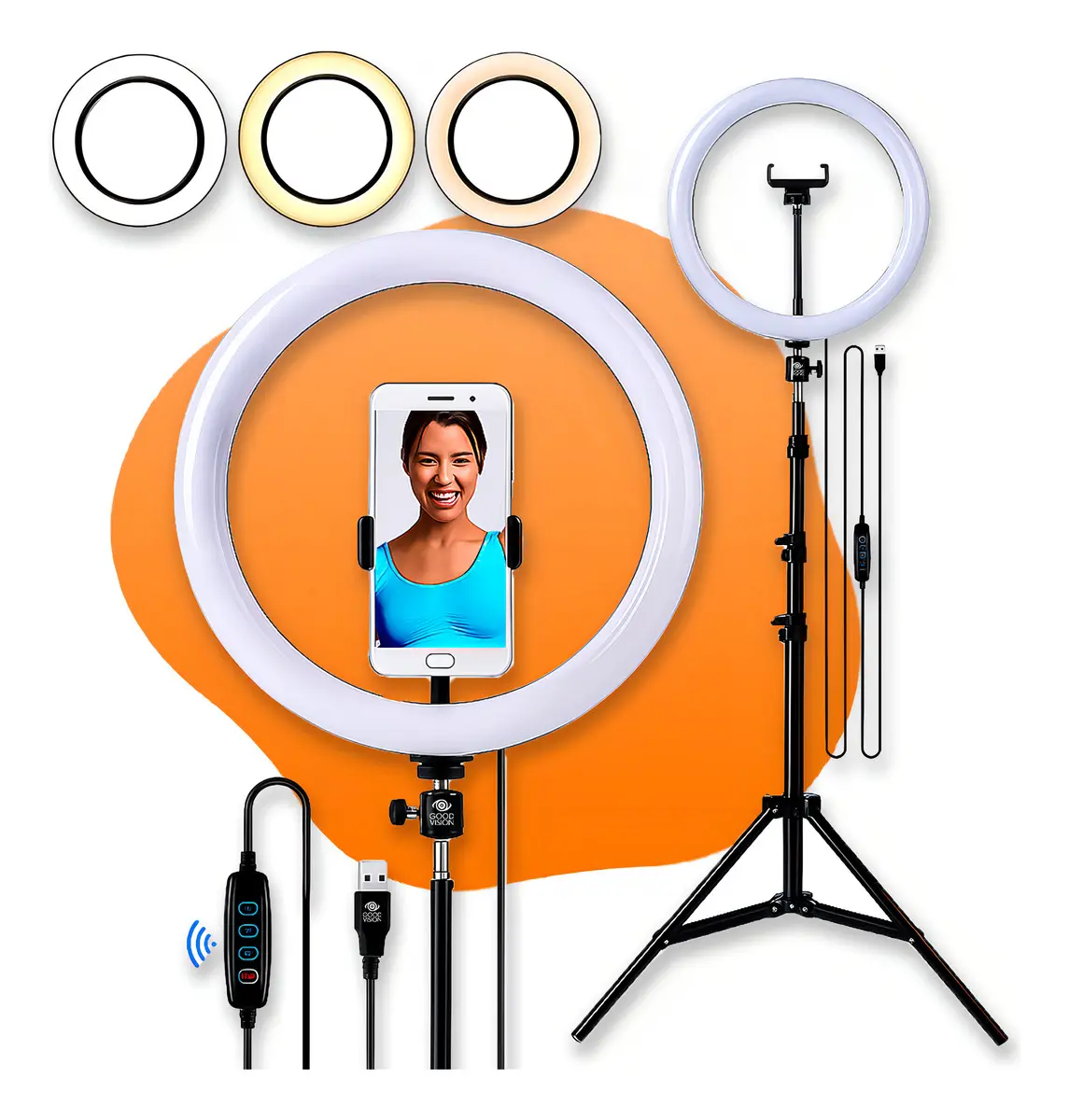 Ring Light 12 Polegadas Com 30cm E Tripé Ajustável De Até 2,10m Luz Com Variação De 03 Três Cores Profissional Video... Preto 127/220v Branco Frio Neutro E Quente