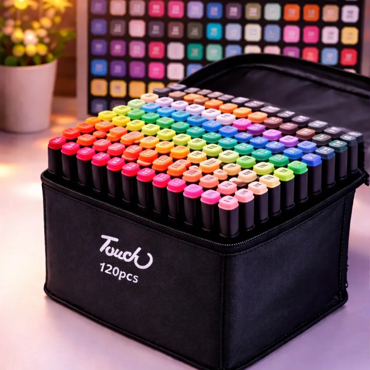 Conjunto Marcador Kit 120 Cores Ponta Dupla Canetas Permanente Touch Permanente Estojo Escolar Canetinha Colorir Desenho Papelaria Multicolorido