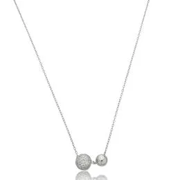 Gargantilha de Prata Malha Cadeado 45cm Bolas Lisa e Cravejada com Zircônias - GG25975