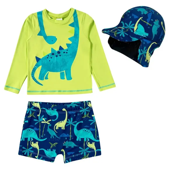 Kit 3 Peças Praia Toddler Dino Floresta Lycra Proteção Uv 50+ Tip Top