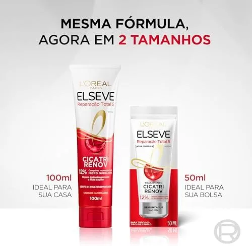 Leave-In L'Oréal Paris Elseve Reparação Total 5 Cicatri Renov, Reparação Instantânea, Desembaraço Imediato, Repara os Danos Fio a Fio, Para Todos os Tipos de Cabelo 100ml