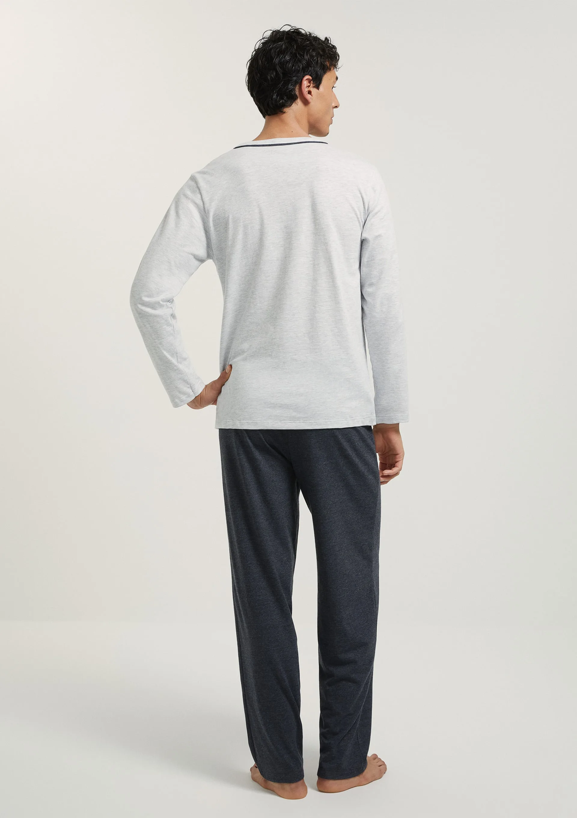 Pijama Curto Masculino Com Bordado - Cinza