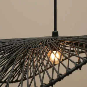 Luminária Artesanal Rattan Preto Orgânica Sora 75x75x20cm Bah