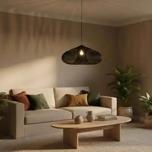Luminária Artesanal Rattan Preta Ayla 60x38cm Bahali