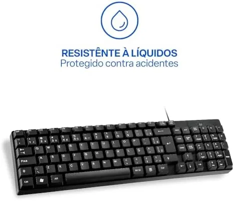 Teclado Com Fio Compacto Conexão USB Resistente Água Preto Multi - TC193