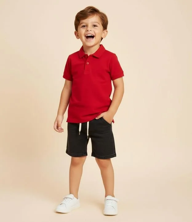 Camiseta Polo Infantil com Bordado - Tam 1 a 5 Anos