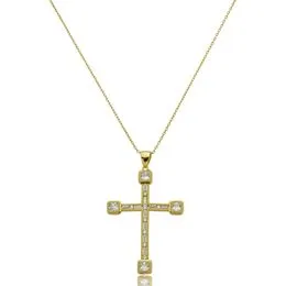 Gargantilha de Prata com Banho Malha Cadeado 45cm Cruz Trabalhada e Cravejada com Zircônias - GG25982